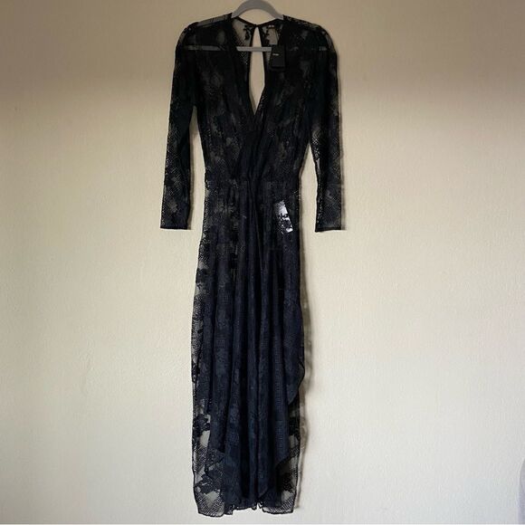 NWT Maje Riletta Maxi Black Dress Lace Sheer Floral Size S - Picture 5 of 14